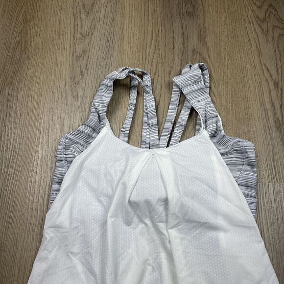 Lululemon Tank Top Womens 4 White Striped Built In Bra Racerback Yoga Athletic - Picture 2 of 7